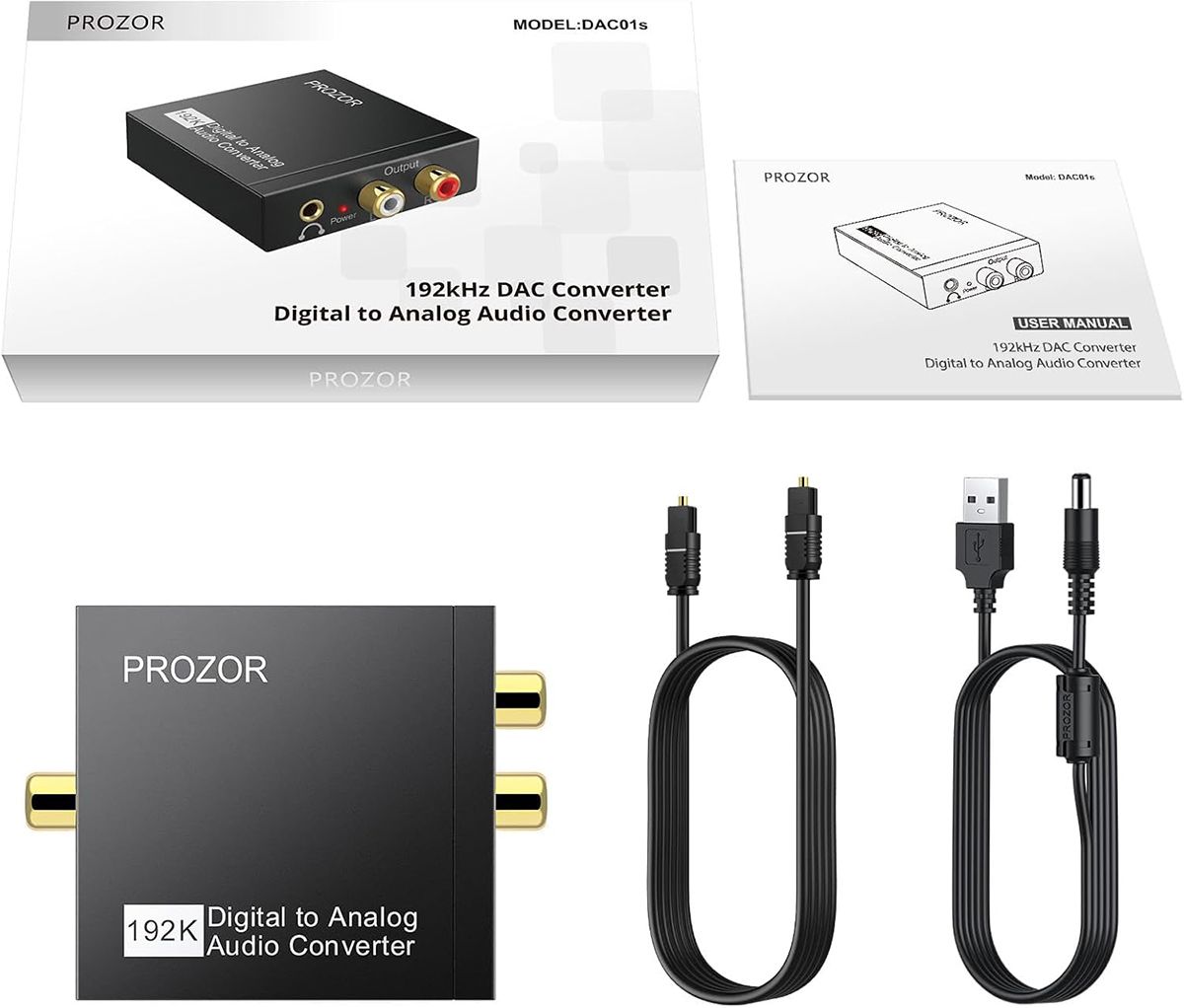 Digital Optical to Analog Converter, 3.5mm to RCA & Volume Control w/ Optical Cable