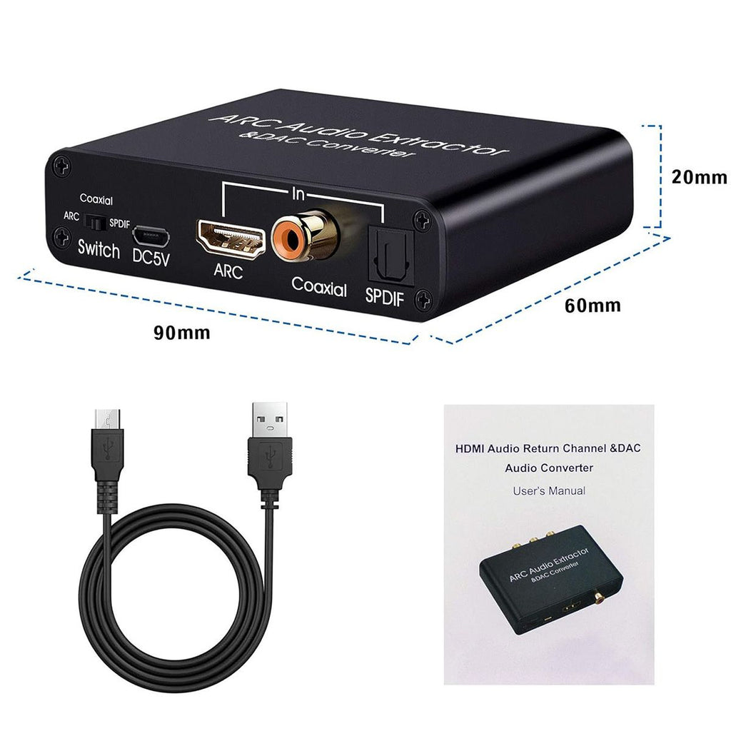 HDMI-ARC Audio Extractor DAC Converter, Digital to Analog Audio Converter, Optical/SPDIF Coaxial HDMI ARC to Optical/SPDIF Coaxial Stereo L/R 3.5mm Jack for TV