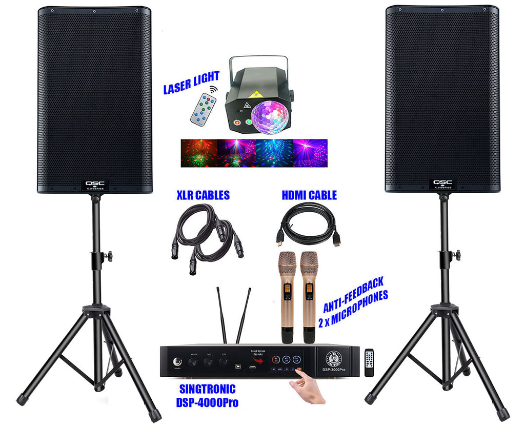 QSC K12.2 Professional Active 3-way Array Speaker + Singtronic DSP-4000Pro Digital Processor Karaoke System
