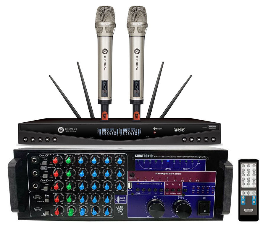 Singtronic KA-2000DSP Karaoke 2500W Mixing Amplifier + UHF-2000Pro Digital Wireless Microphone