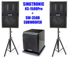 Singtronic KS-1500Pro Professional 1750W + 1750W Vocalist Karaoke Speaker + Singtronic SW-500B Power Subwoofer