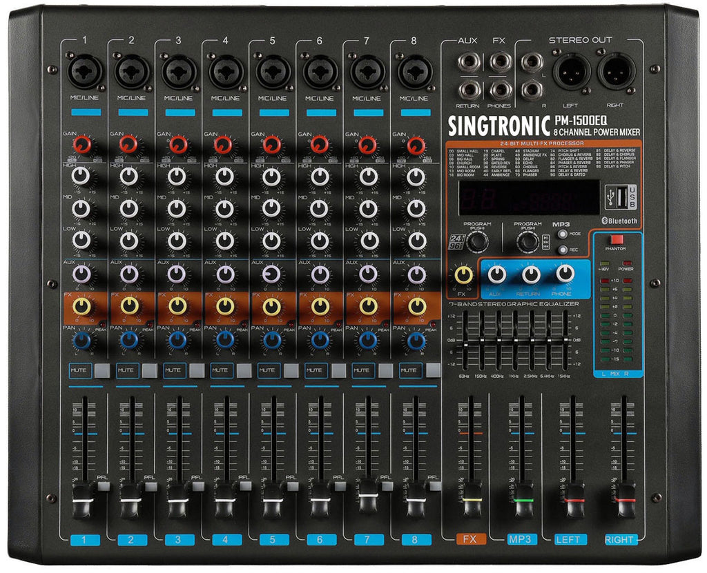 Singtronic PM-1500EQ Professional 3000W Console Board Power Mixer with Equalizer