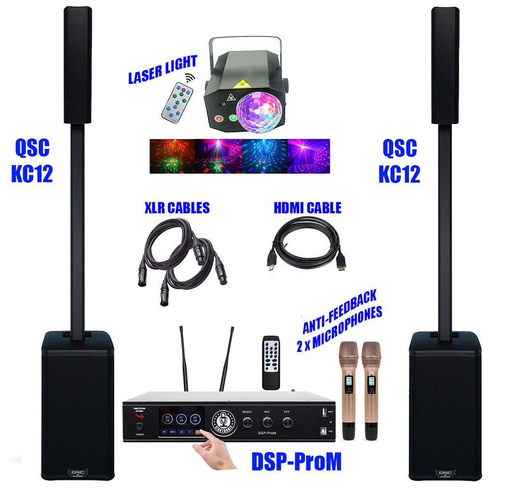 QSC KC12 Professional 3 Way 6000W Array Speaker + Singtronic DSP-ProM Digital Karaoke System