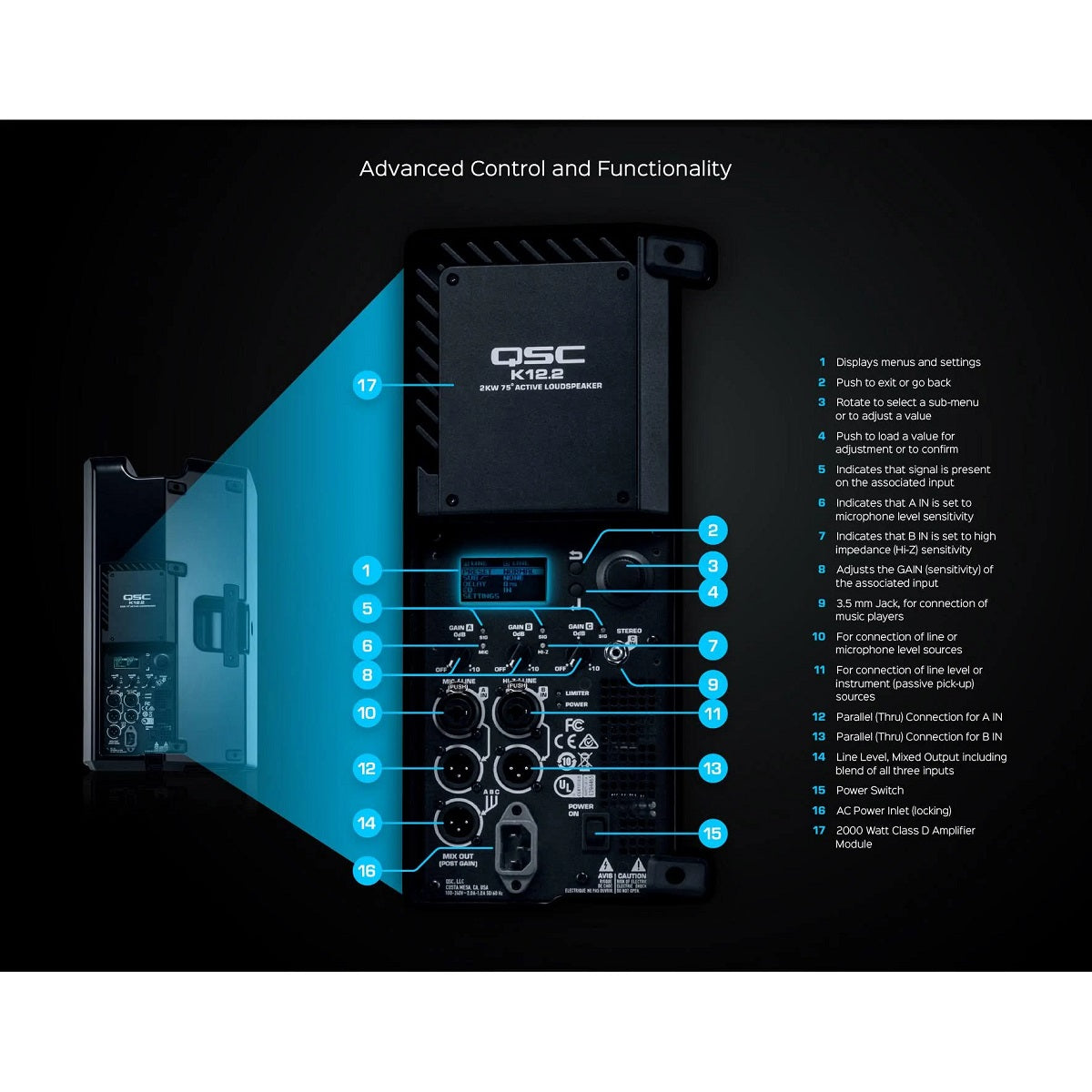 QSC K12.2 Professional 2000W Active Power 12-inch Karaoke Speaker (Each)