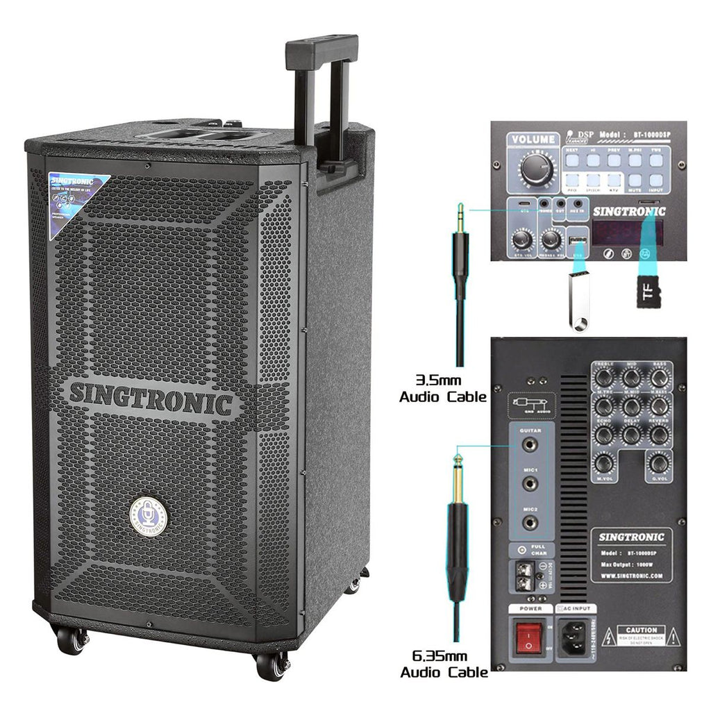 Singtronic BT-1000DSP Professional Rechargeable DSP 12" Karaoke 1000W Speaker With 2 UHF Wireless Mic.