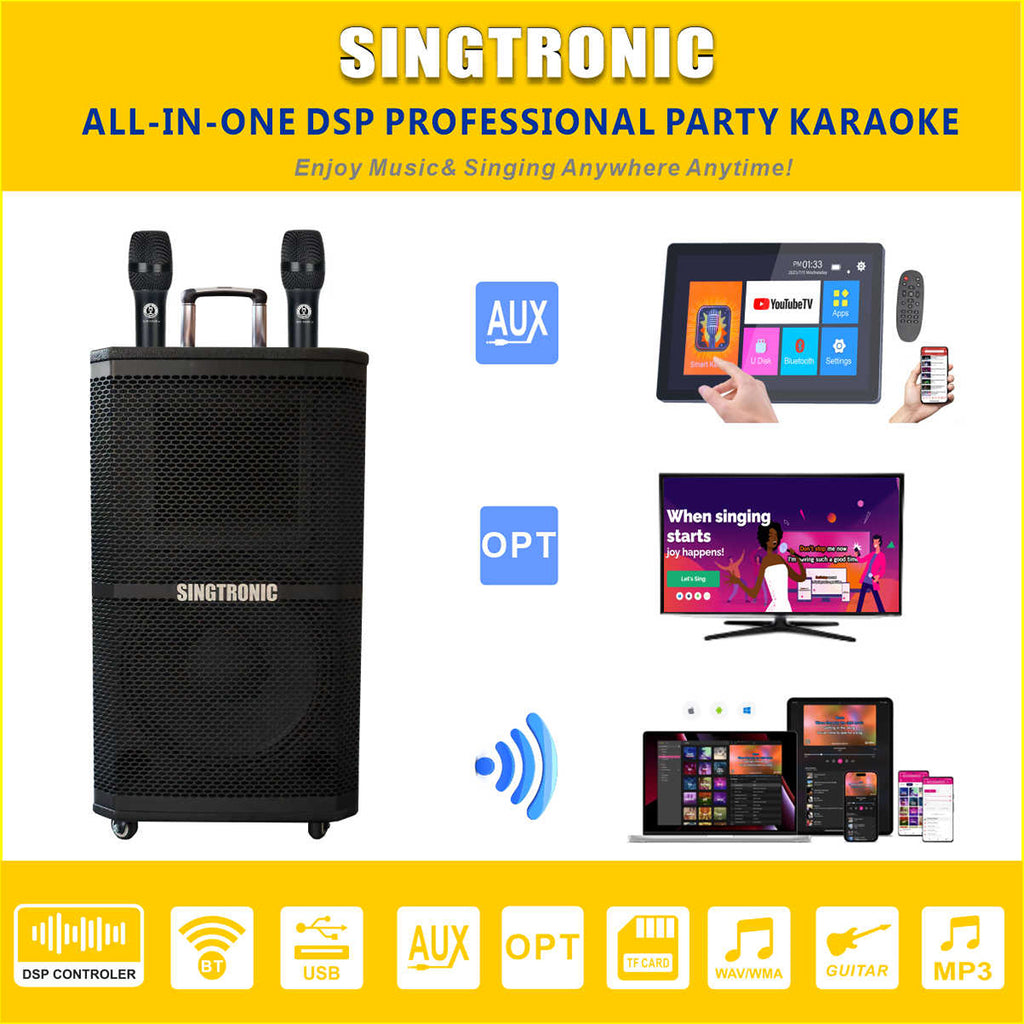 Singtronic BT-1200DSP Professional Rechargeable DSP 12" Karaoke 1200W Speaker With 2 UHF Wireless Mic.