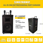 Singtronic BT-1200DSP Professional Rechargeable DSP 12" Karaoke 1200W Speaker With 2 UHF Wireless Mic.