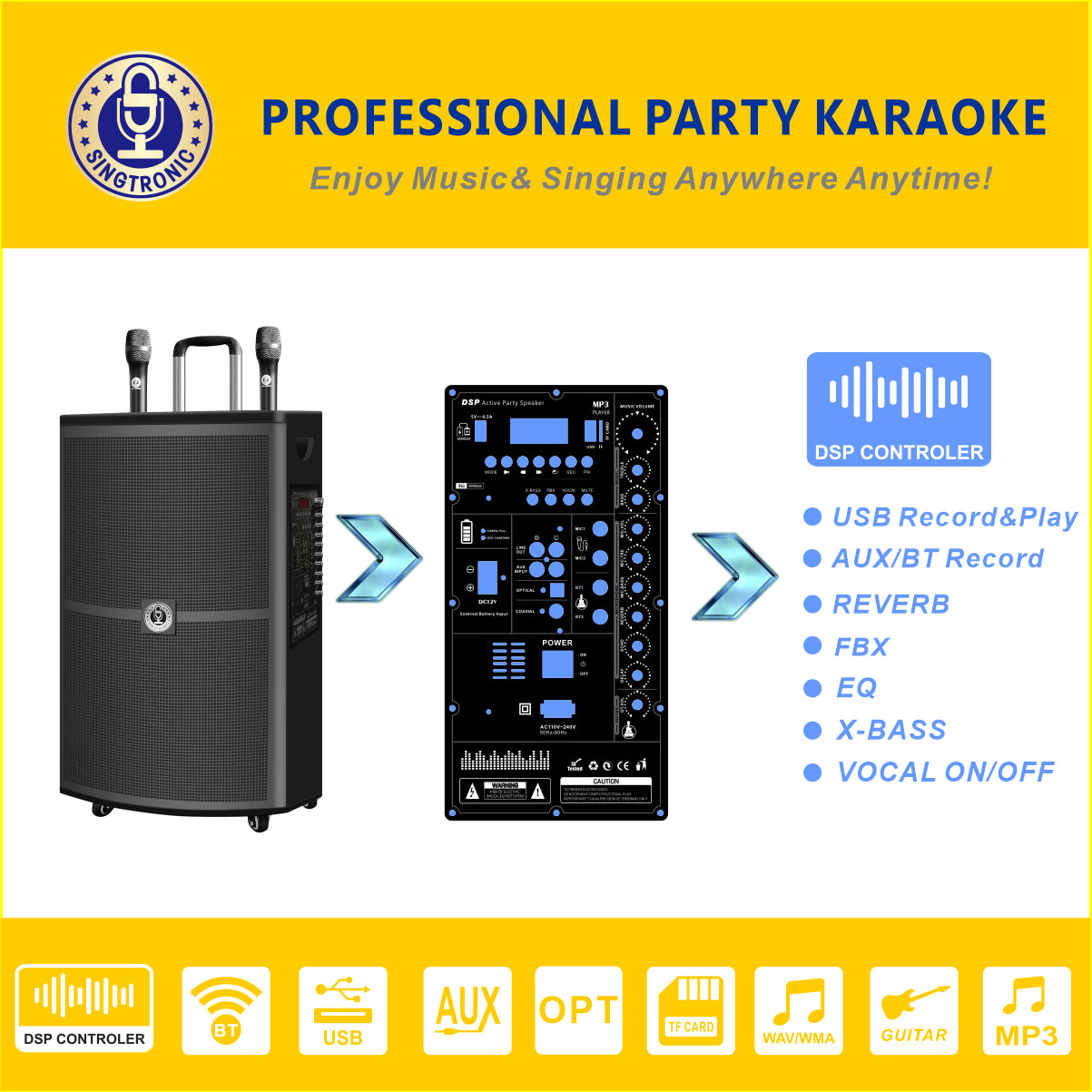Singtronic BT-1500DSP Professional 15" Karaoke Speaker + KTV-ProK Hard Drive Player Select Songs by Apk.