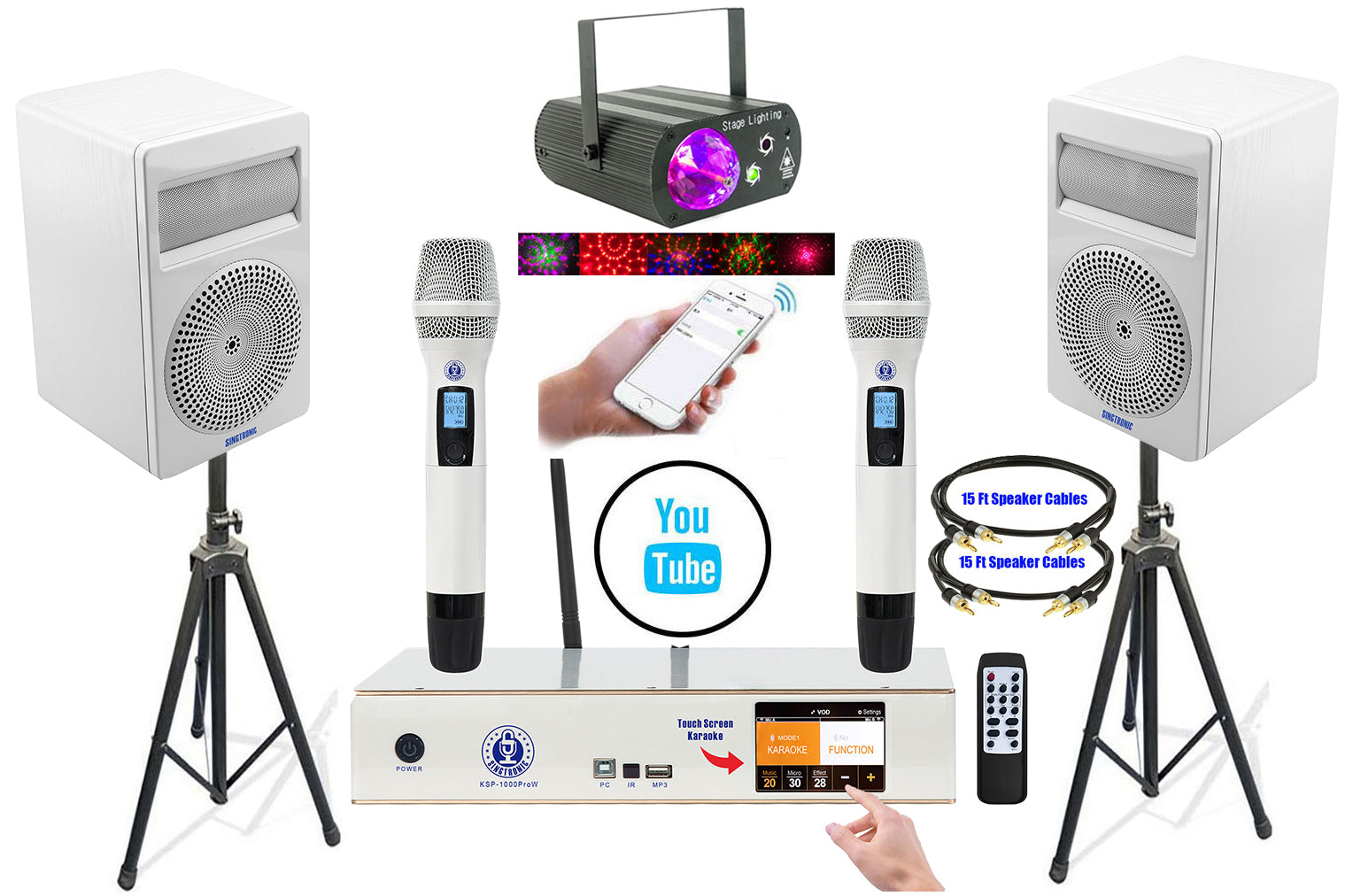 Singtronic Complete Digital 2000W Youtube Karaoke System Select Songs by Phone Apps