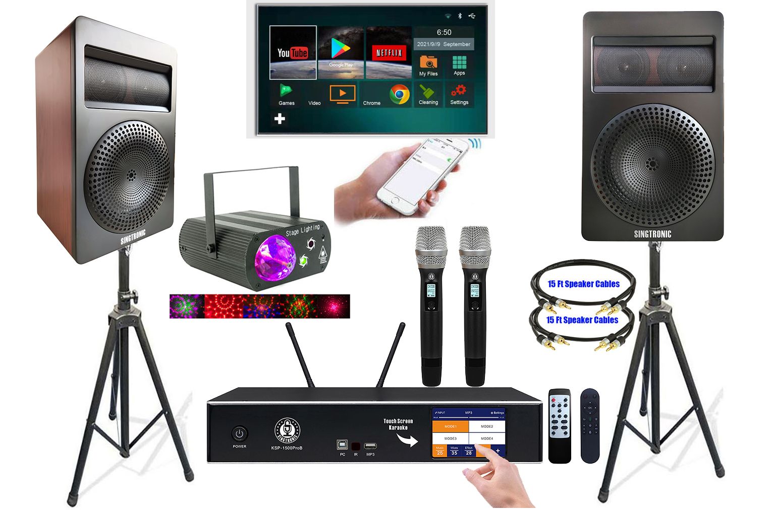 Singtronic Complete Digital 2000W Youtube Karaoke System Select Songs by Phone Apps