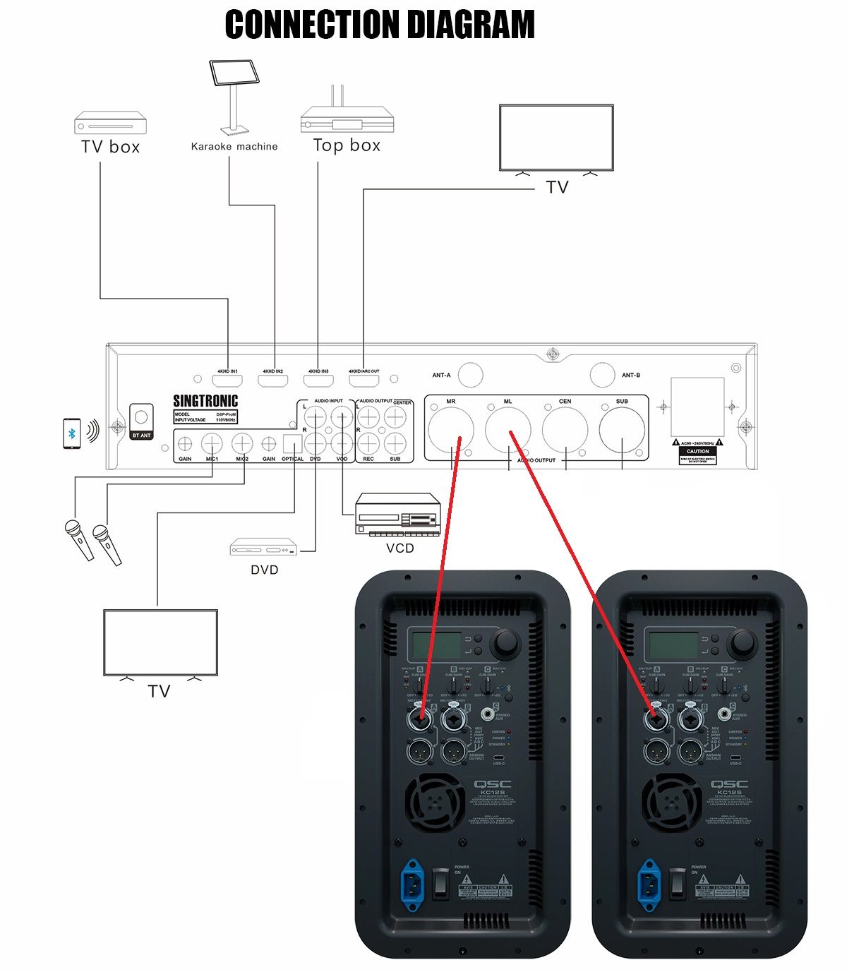Singtronic DSP-ProM Professional Digital Echo Karaoke Mixer Plus 2 x Anti-feedback Wireless Mics.