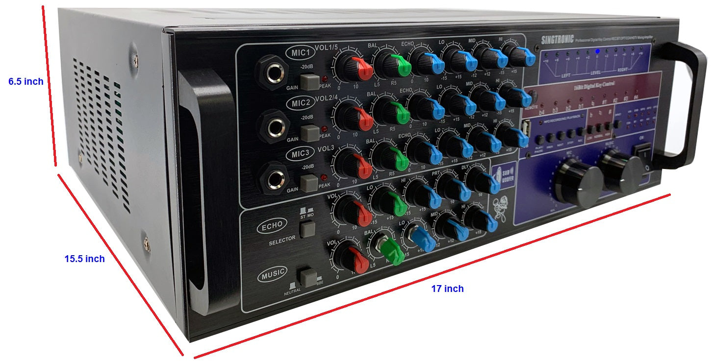 Singtronic KA-2000DSP Professional DJ/KJ 3000W Mixing Amplifier Karaoke HDMI-Arc, Optical & Recording