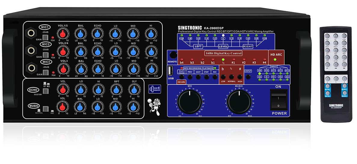 Singtronic KA-2000DSP Professional DJ/KJ 3000W Mixing Amplifier Karaoke HDMI-Arc, Optical & Recording