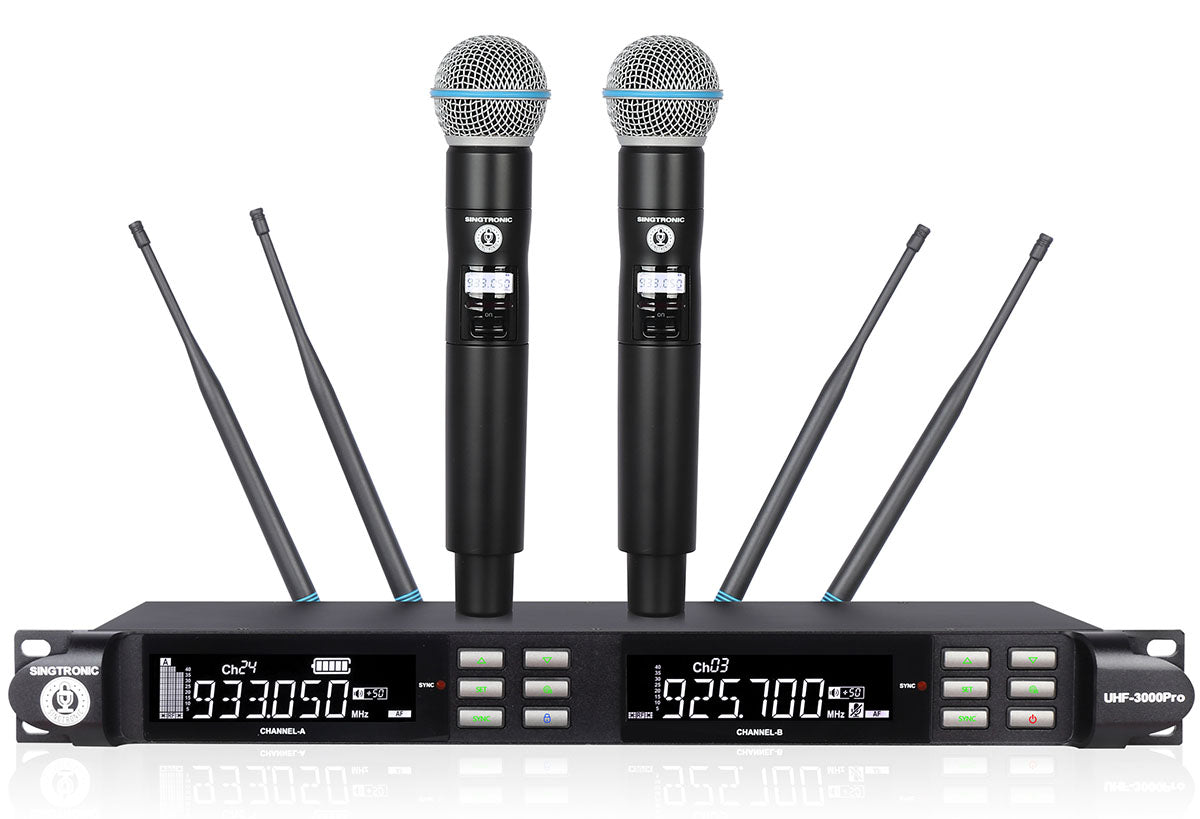 Singtronic KA-3000ProII Karaoke 3000W Amplifier + UHF-3000Pro 2 x Digital Anti-Feedback Wireless Microphone