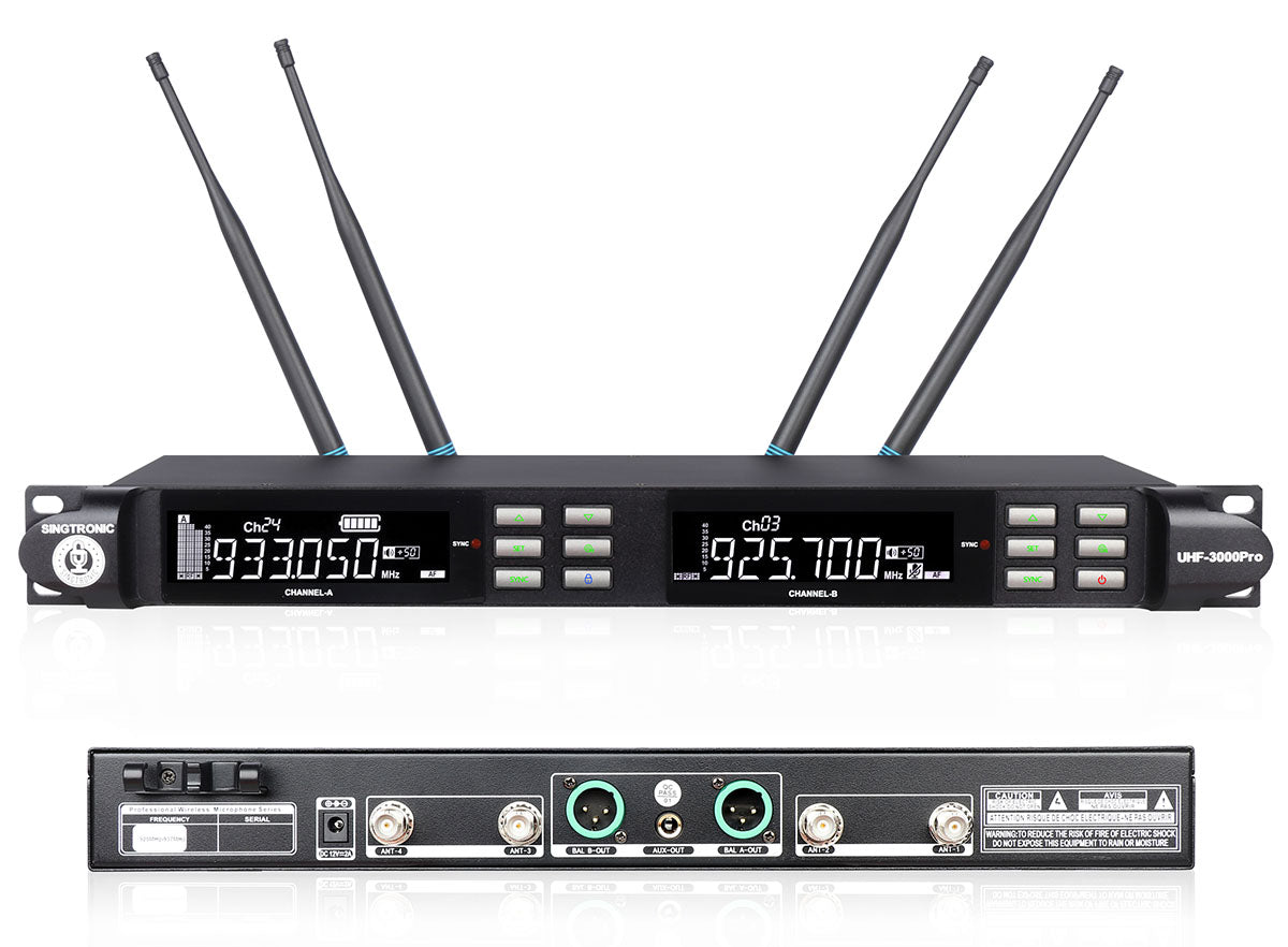 Singtronic KA-3000ProII Karaoke 3000W Amplifier + UHF-3000Pro 2 x Digital Anti-Feedback Wireless Microphone