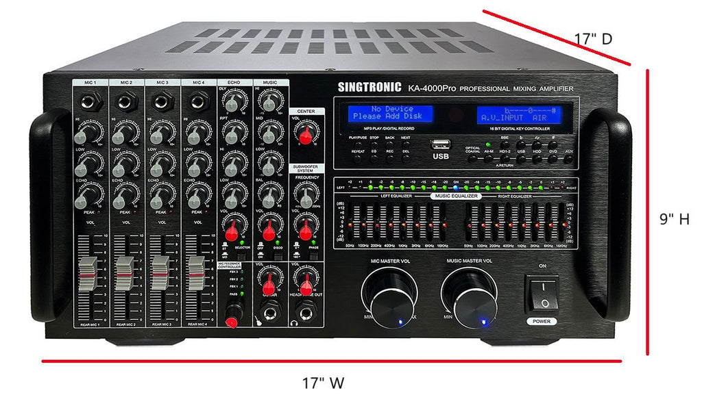 Singtronic KA-4000Pro Professional DJ/KJ 4000W Mixing Amplifier Built in Slider, HDMI-Arc & Recording