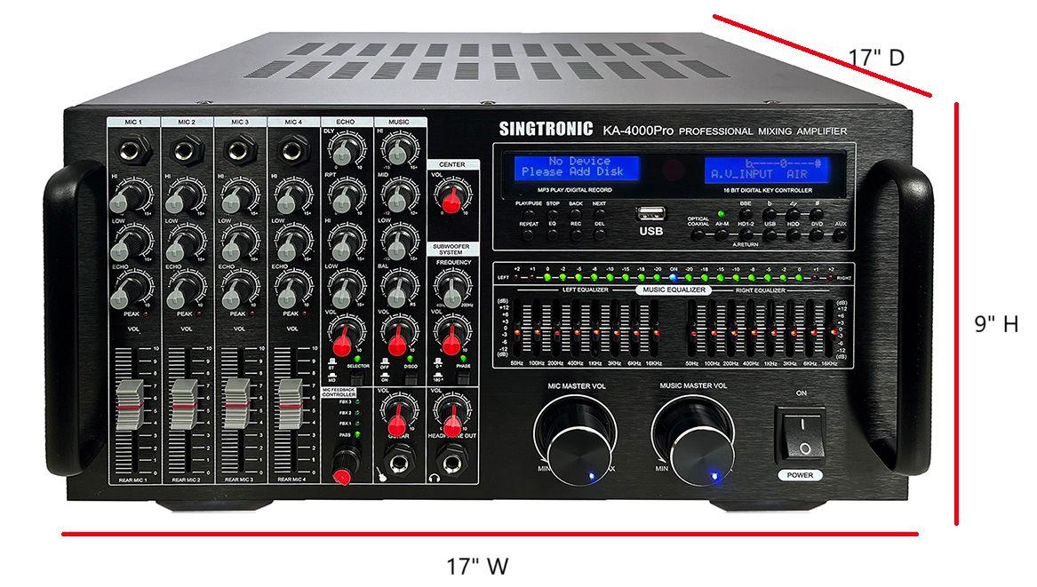 Singtronic KA-4000Pro Professional DJ/KJ 4000W Mixing Amplifier Built in Slider, HDMI-Arc & Recording