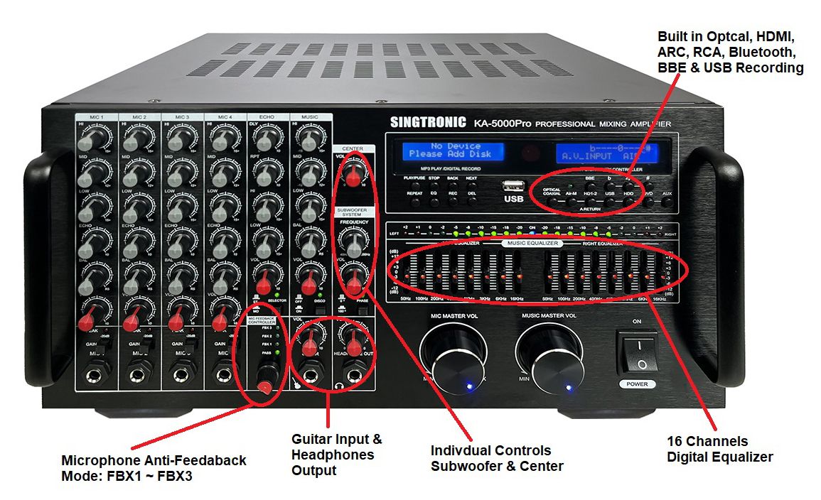 Singtronic KA-5000Pro Professional KJ/DJ 5000W Mixing Amplifier Equalizer & Recording