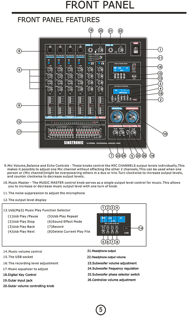 Singtronic KJ-5000Mix Professional Console Digital Karaoke Mixer with HDMI-Arc & Recording Function