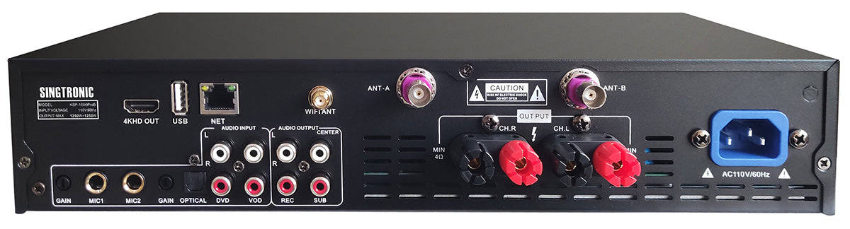 Singtronic KSP-1500ProB Professional 4 in 1 Digital 2500W Karaoke Amplifier W/ Unlimited Youtube Songs by Iphone & Tablets