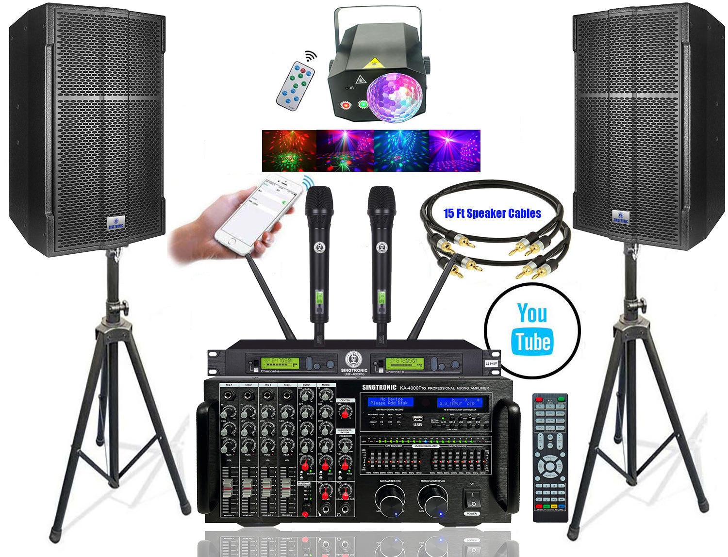 Singtronic Professional 4000W YouTube Karaoke System via iPhone & PC Android