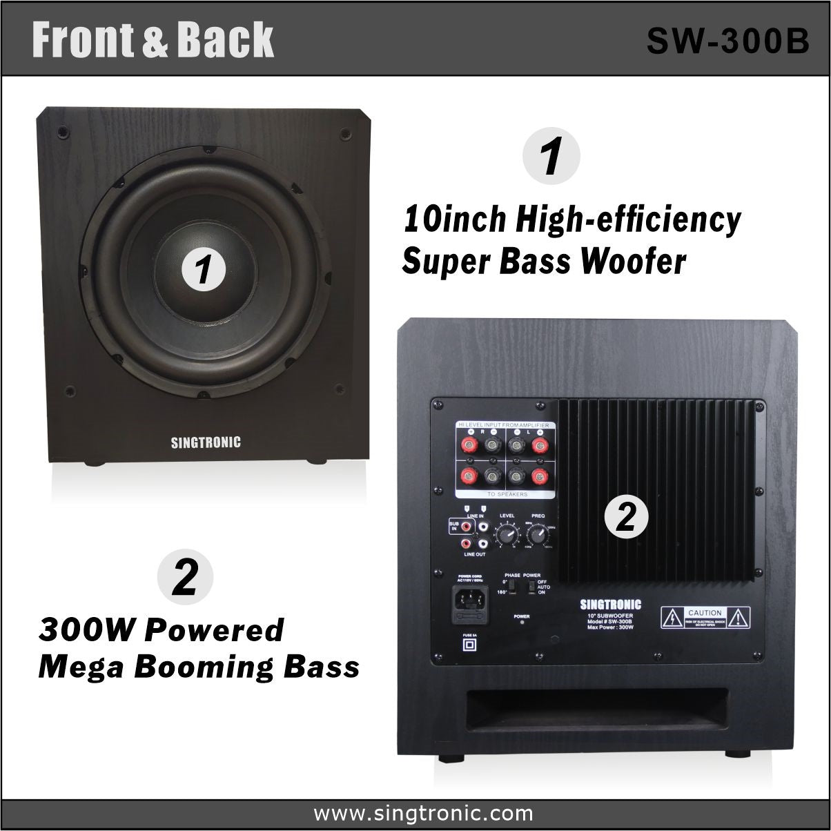 Singtronic SW-300B Professional Pre-Amplifier 300W Power Subwoofer Built in 5.1 Channels