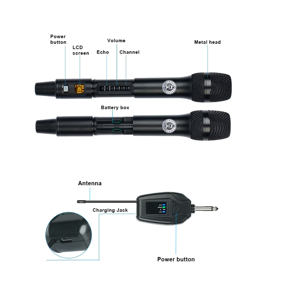 Singtronic UHF-135Pro Digital Portable 2 x Wireless Microphone Karaoke Built in Echo Volume