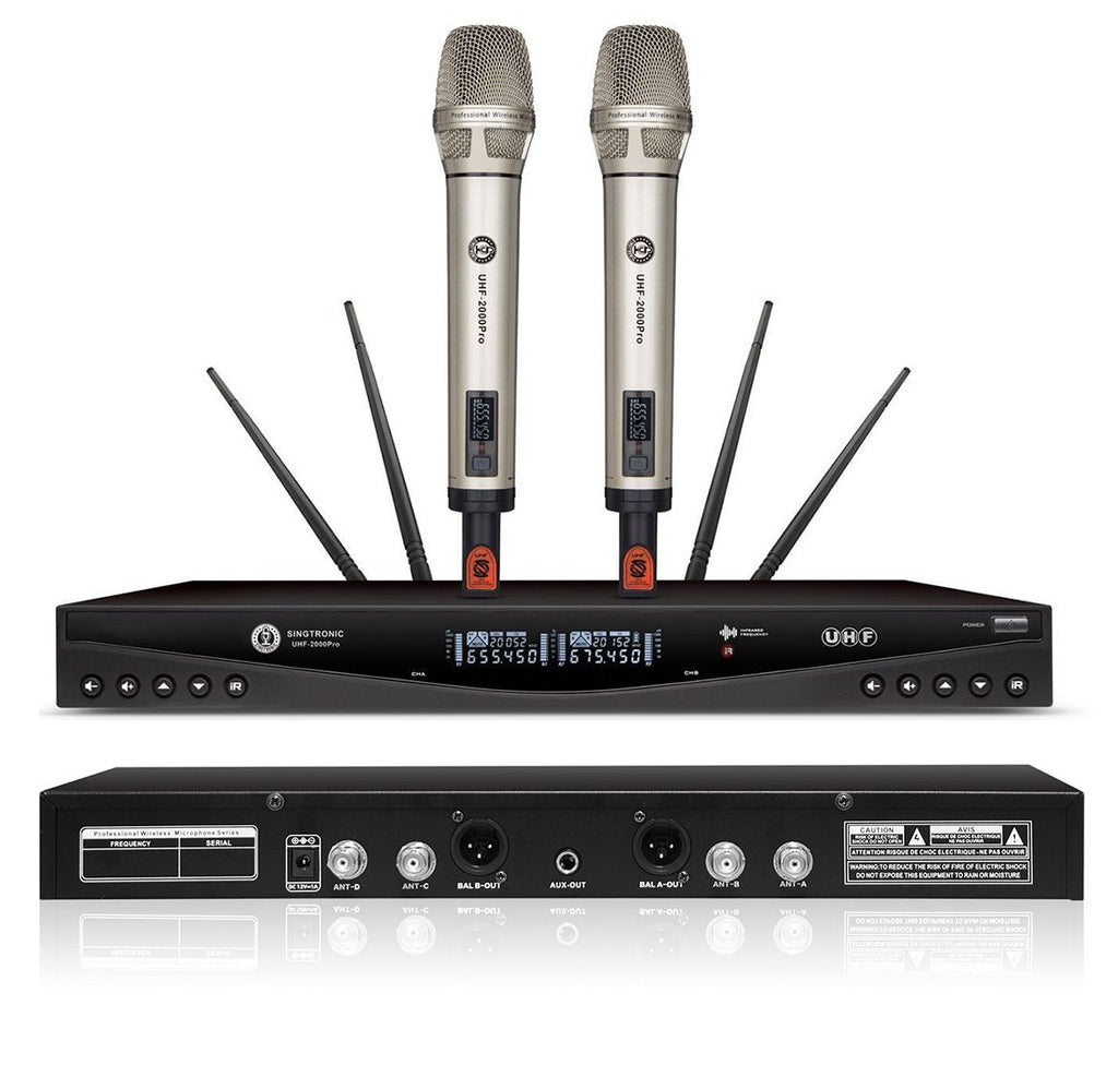 Singtronic UHF-2000Pro Professional Dual UHF PLL True Diversity Wireless Microphone Karaoke System