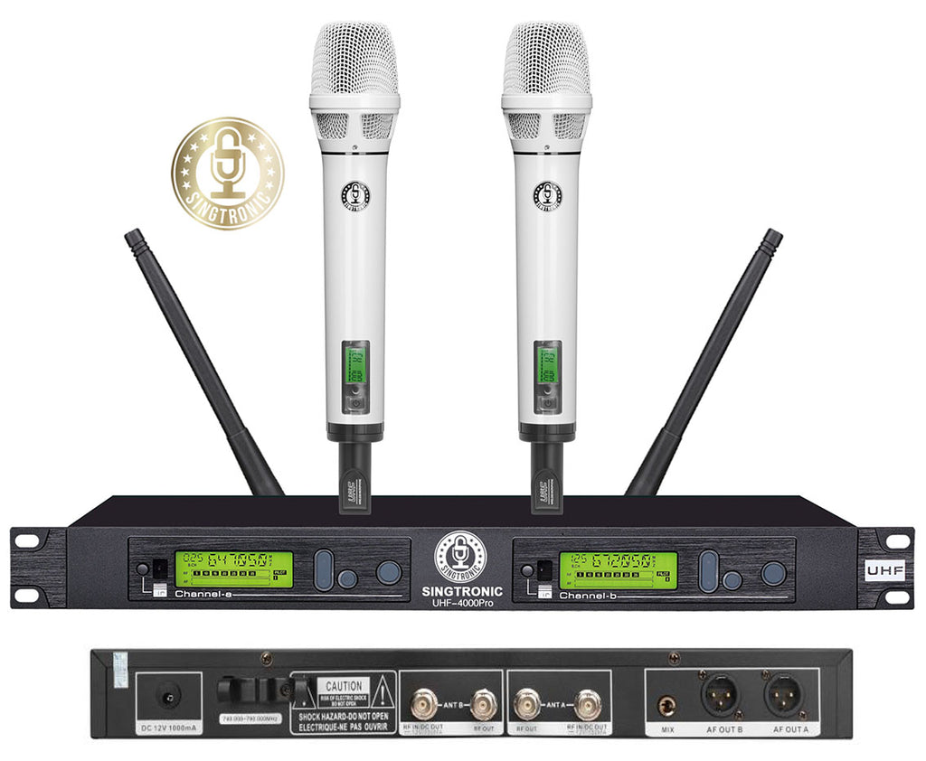 Singtronic UHF-4000Pro-White Professional Digital Dual PLL Wireless Microphone System