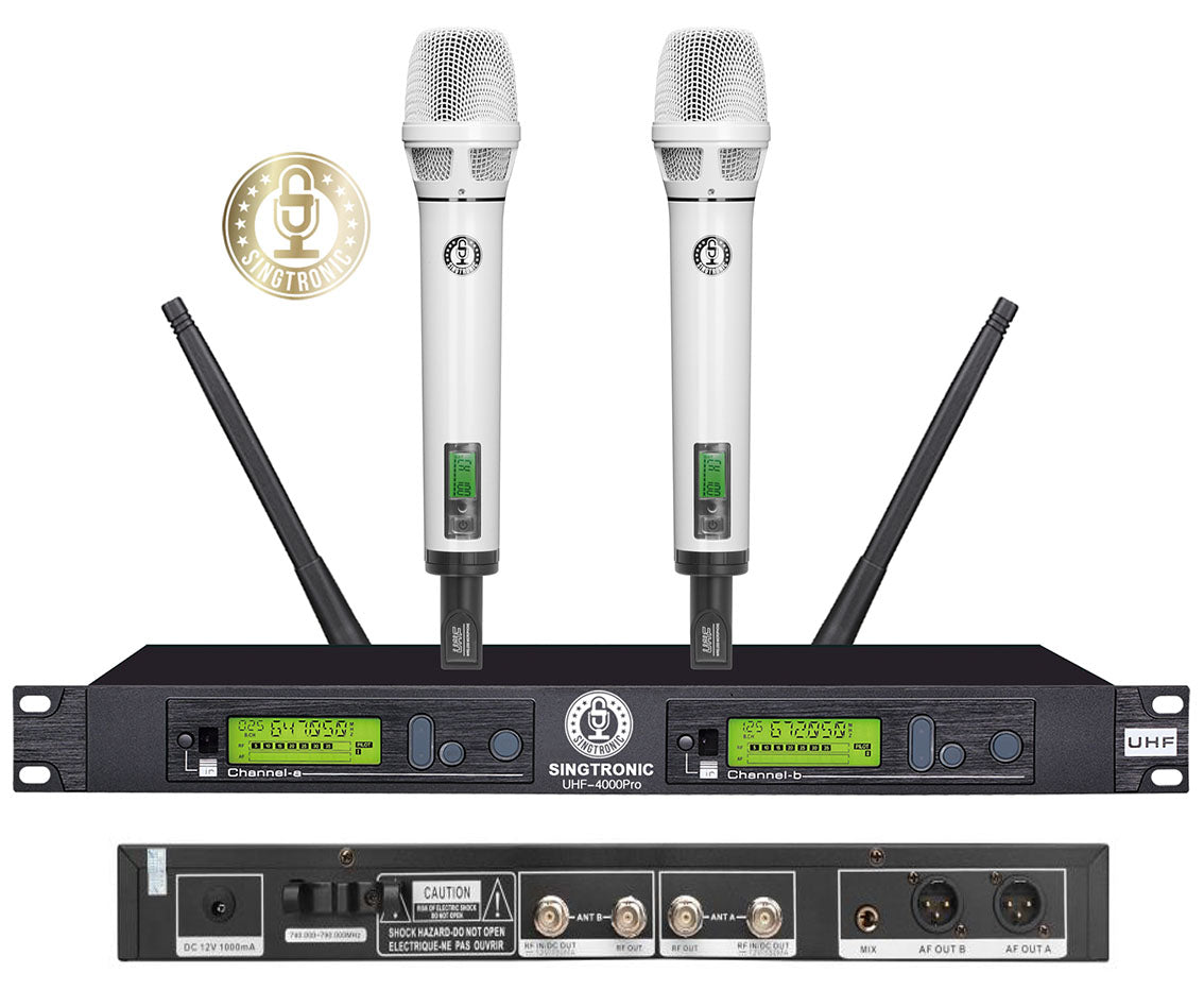 Singtronic UHF-4000Pro-White Professional Digital Dual PLL Wireless Microphone System