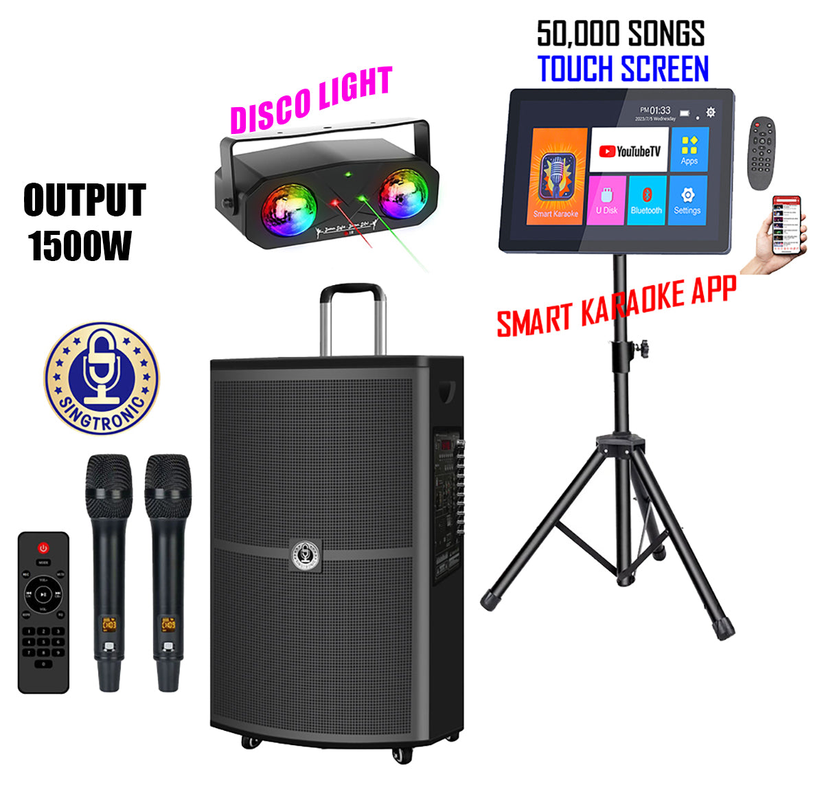 Singtronic BT-1500DSP Professional 15" Karaoke Speaker + KTV-ProK Hard Drive Player Select Songs by Apk.
