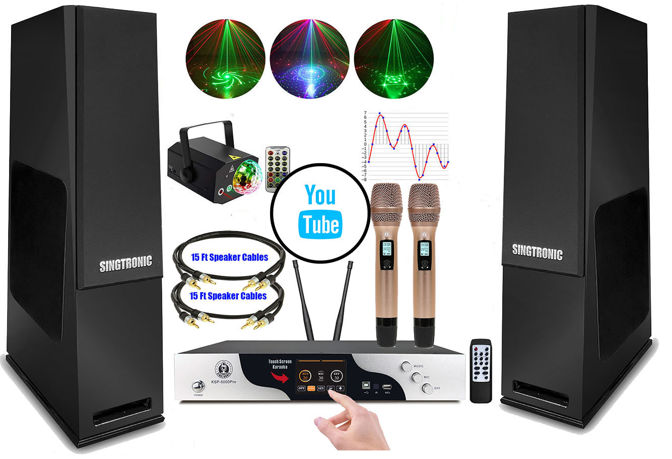 Singtronic Complete Professional 5000W Karaoke System Select Songs by Iphone & Android Tablet